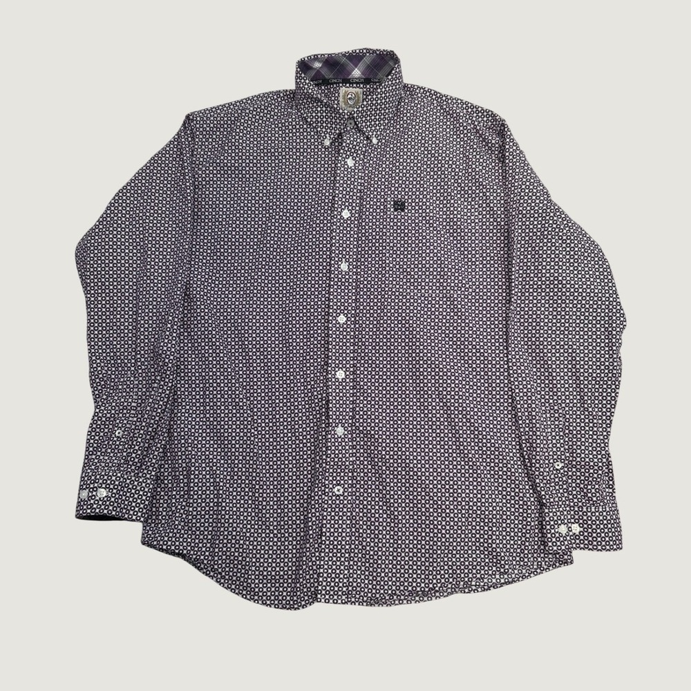 Cinch Button Down Shirt Mens M Purple Geometric Long Sleeve Cowboy Southwestern